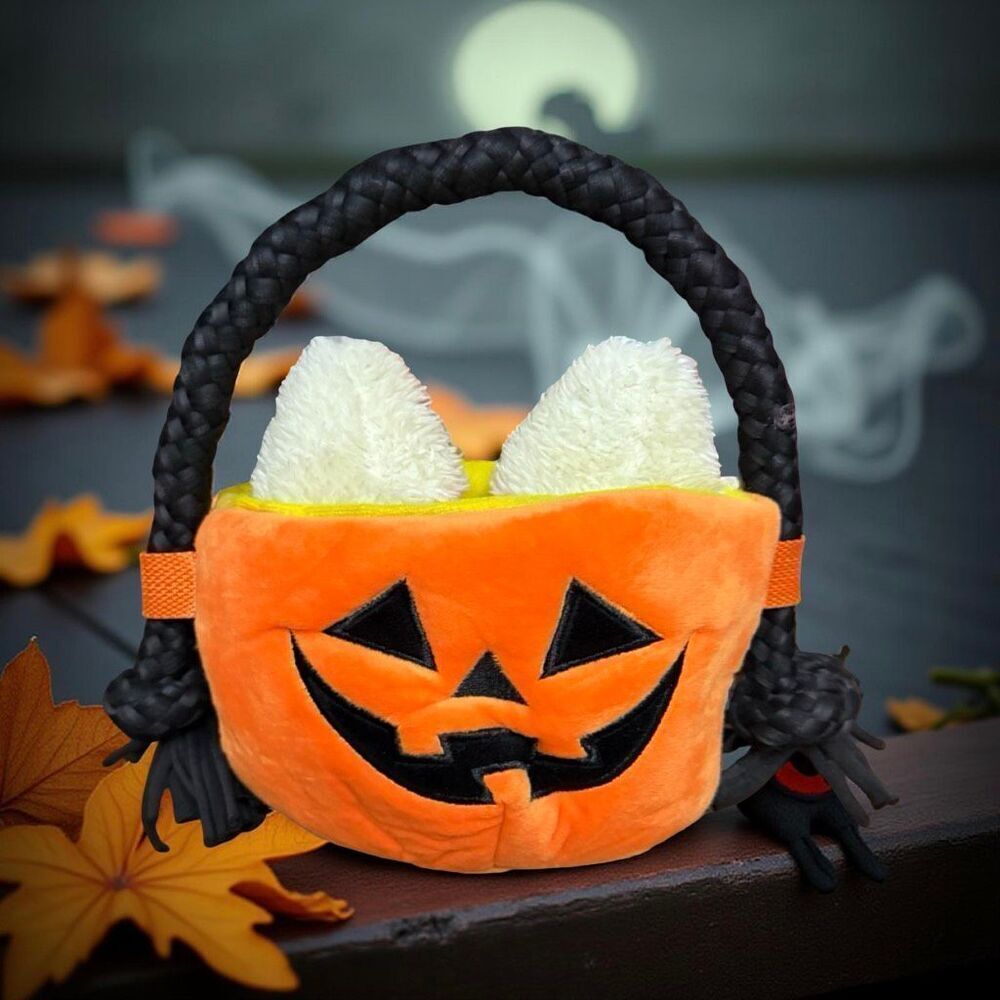 NEW Bark Box Fall Sweet Squeak Swag Bag Candy Corn Pumpkin Plush Basket